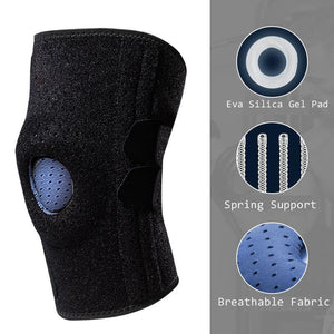 1 Pair Patella Knee Brace with Side 4 Springs Support Stabilizer Hole Silica Gel Pad Protector Breathable Kneepad Tendon Sprains