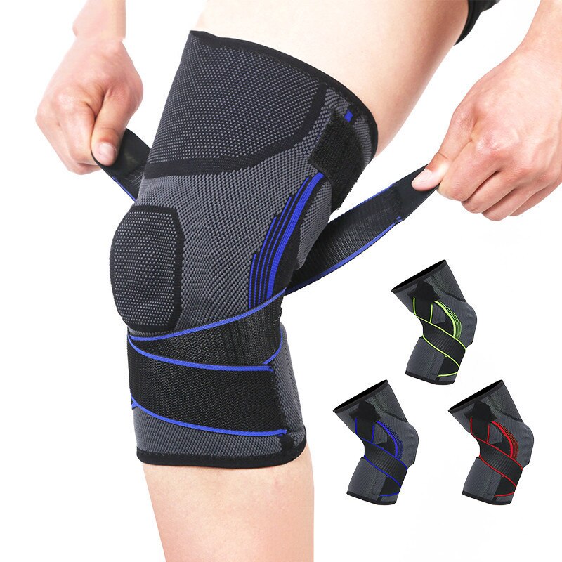 1PC Knee Support Compression Sleeve Elastic Knee Pads Brace Sports Protector with Adjustable bandage Silicone Pad Spring Suppot