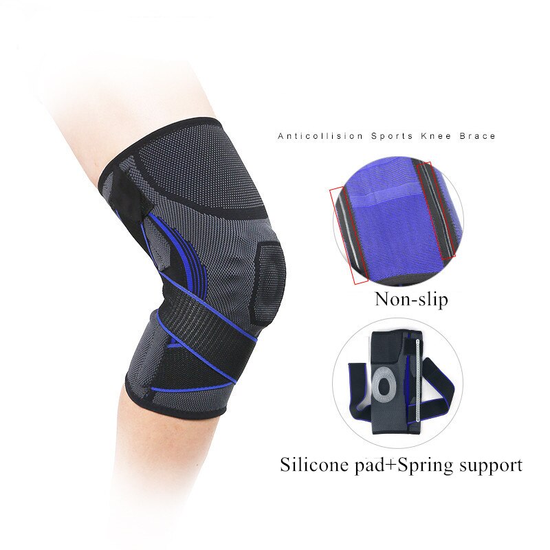 1PC Knee Support Compression Sleeve Elastic Knee Pads Brace Sports Protector with Adjustable bandage Silicone Pad Spring Suppot