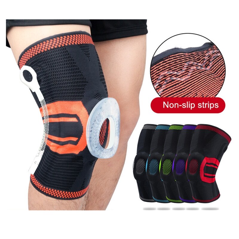 1pc Knee Braces Compression Sleeve 3D Weaving Patella Gel Pad Side Springs Support Knee Pads Protector for Arthritis Joint Pain