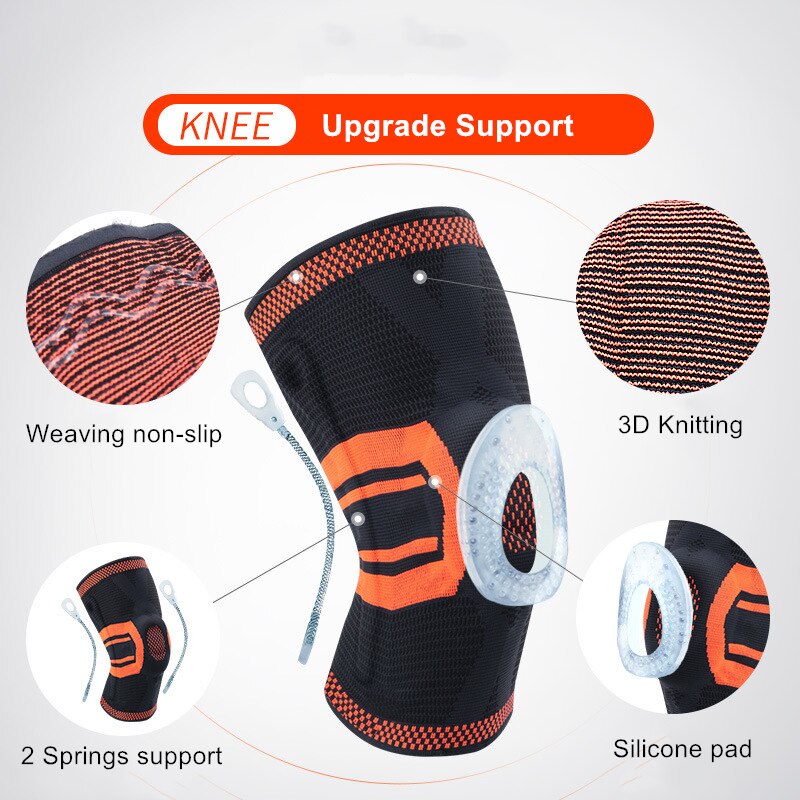 1pc Knee Braces Compression Sleeve 3D Weaving Patella Gel Pad Side Springs Support Knee Pads Protector for Arthritis Joint Pain