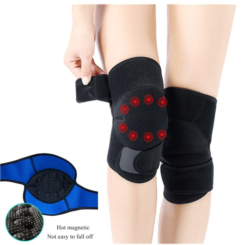 2 PCS Self-heating Knee Protector Warmer Adjustable Tourmaline Magnetic Therapy Knee Pads Support with Patella Stabilizer Brace