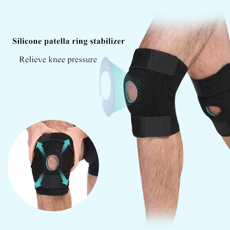Neoprene Breathable Knee Protector Adjustable Open Patella Stabilizer Silicone pad 4 Spring Support Knee Brace Pads Sleeve