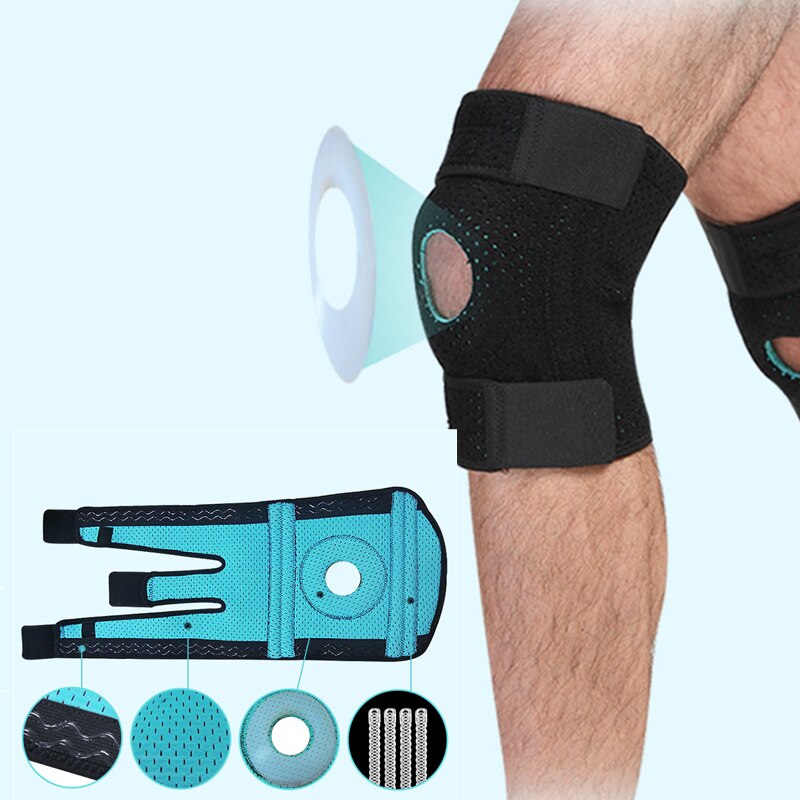 Neoprene Breathable Knee Protector Adjustable Open Patella Stabilizer Silicone pad 4 Spring Support Knee Brace Pads Sleeve